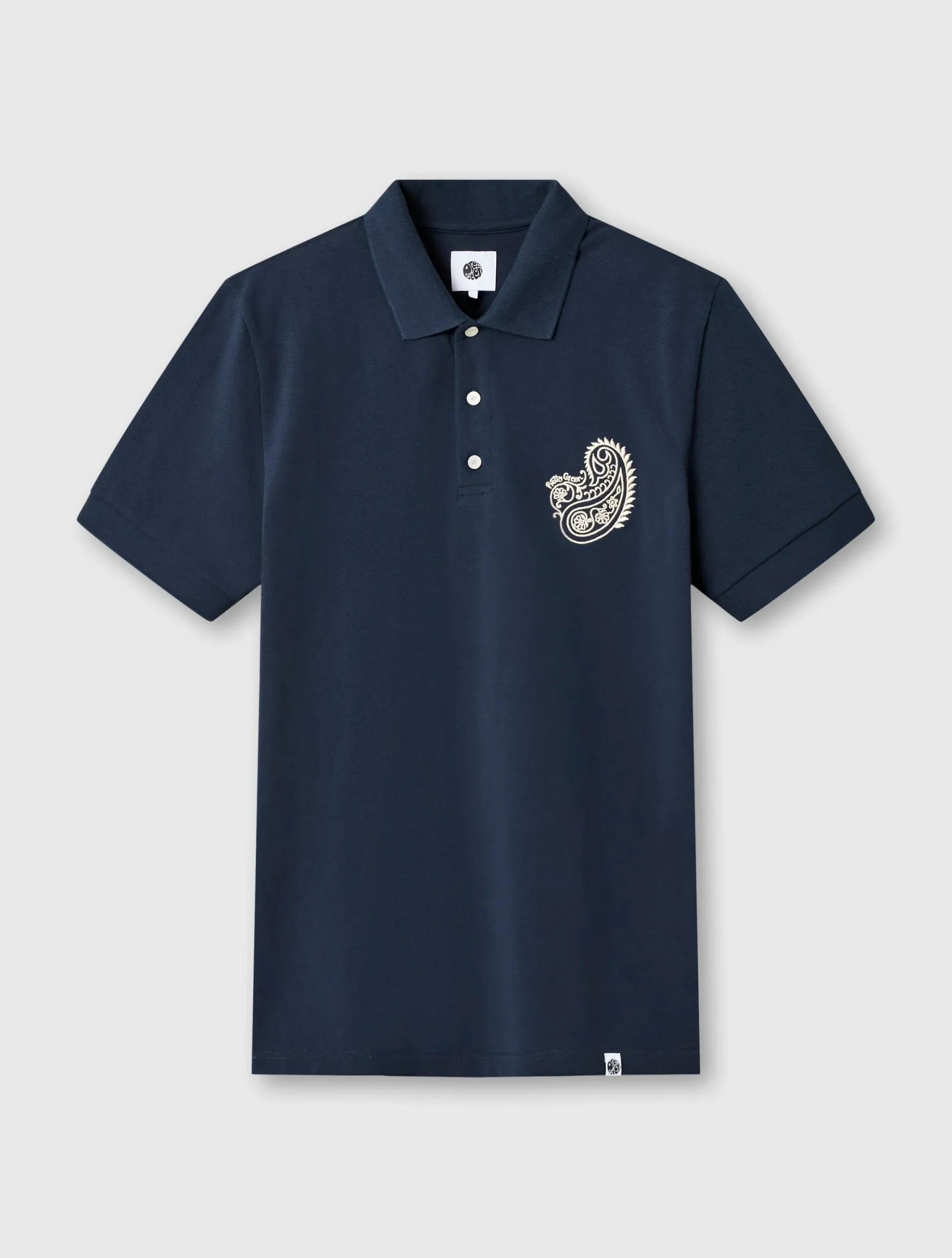 Pretty Green Bay Paisley Embroidered Polo Navy New