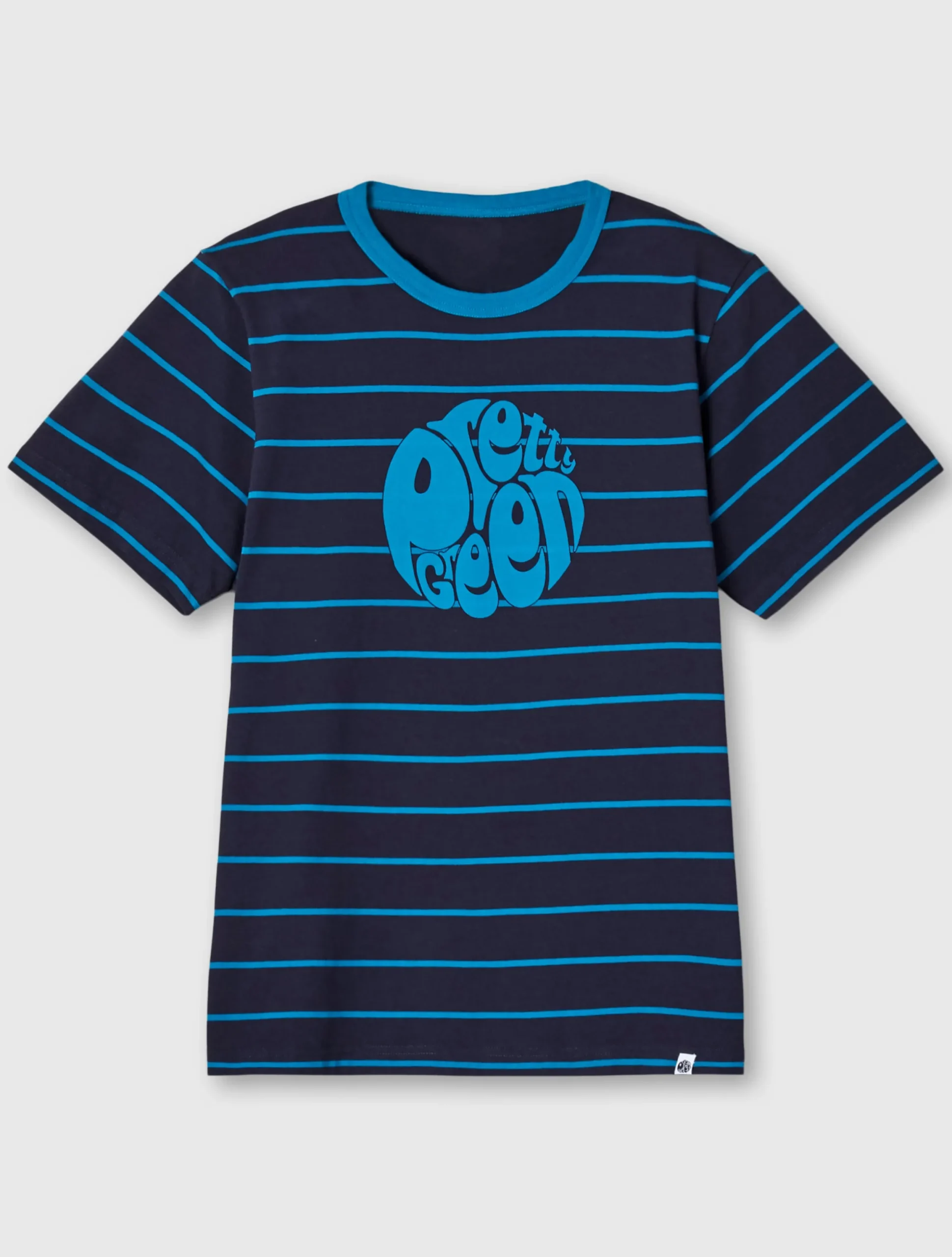Pretty Green Capella Stripe Logo T-shirt Navy Discount
