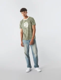 Pretty Green Capella Stripe Logo T-shirt Khaki Store