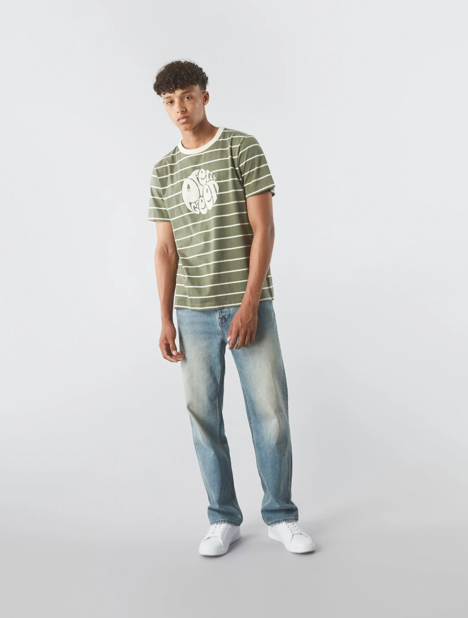 Pretty Green Capella Stripe Logo T-shirt Khaki Store