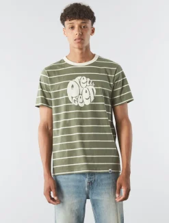 Pretty Green Capella Stripe Logo T-shirt Khaki Store