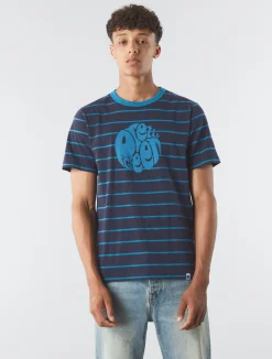 Pretty Green Capella Stripe Logo T-shirt Navy Discount