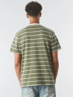 Pretty Green Capella Stripe Logo T-shirt Khaki Store