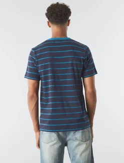 Pretty Green Capella Stripe Logo T-shirt Navy Discount