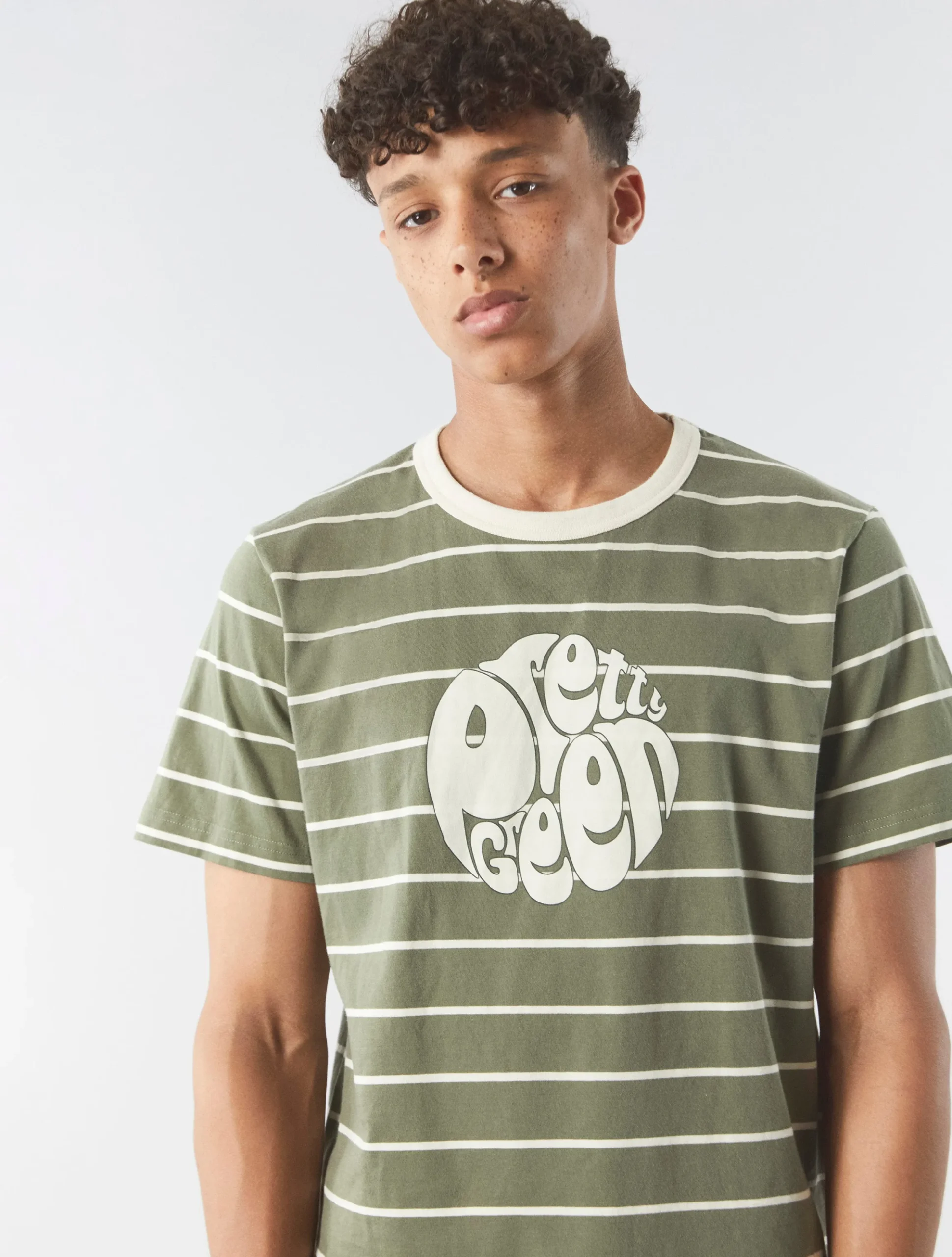 Pretty Green Capella Stripe Logo T-shirt Khaki Store