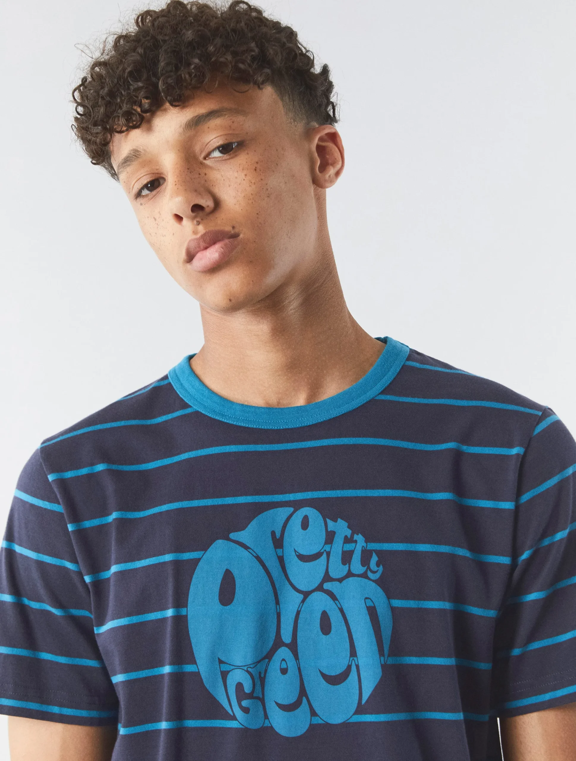 Pretty Green Capella Stripe Logo T-shirt Navy Discount