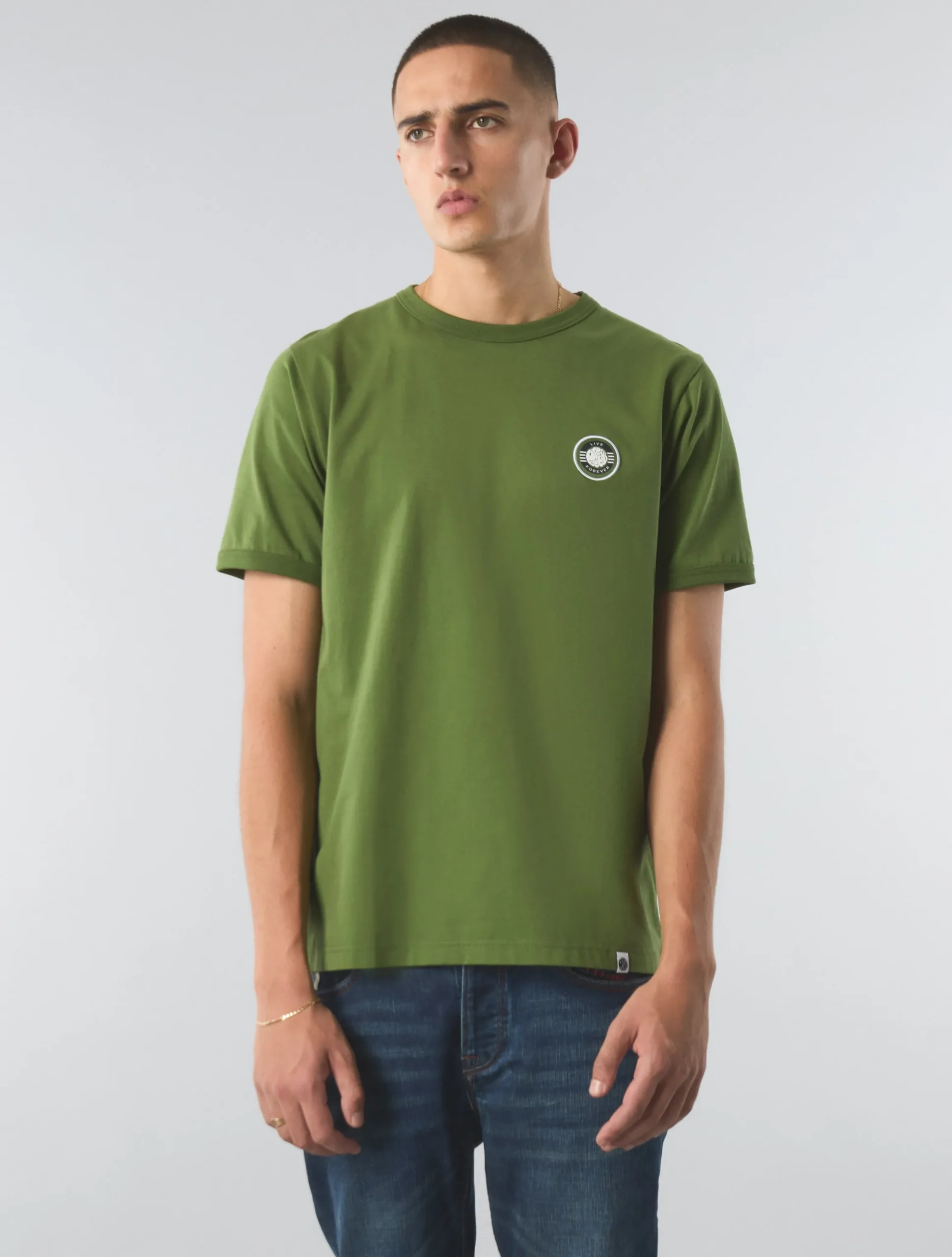Pretty Green Live Forever Badge Tshirt Green Cheap