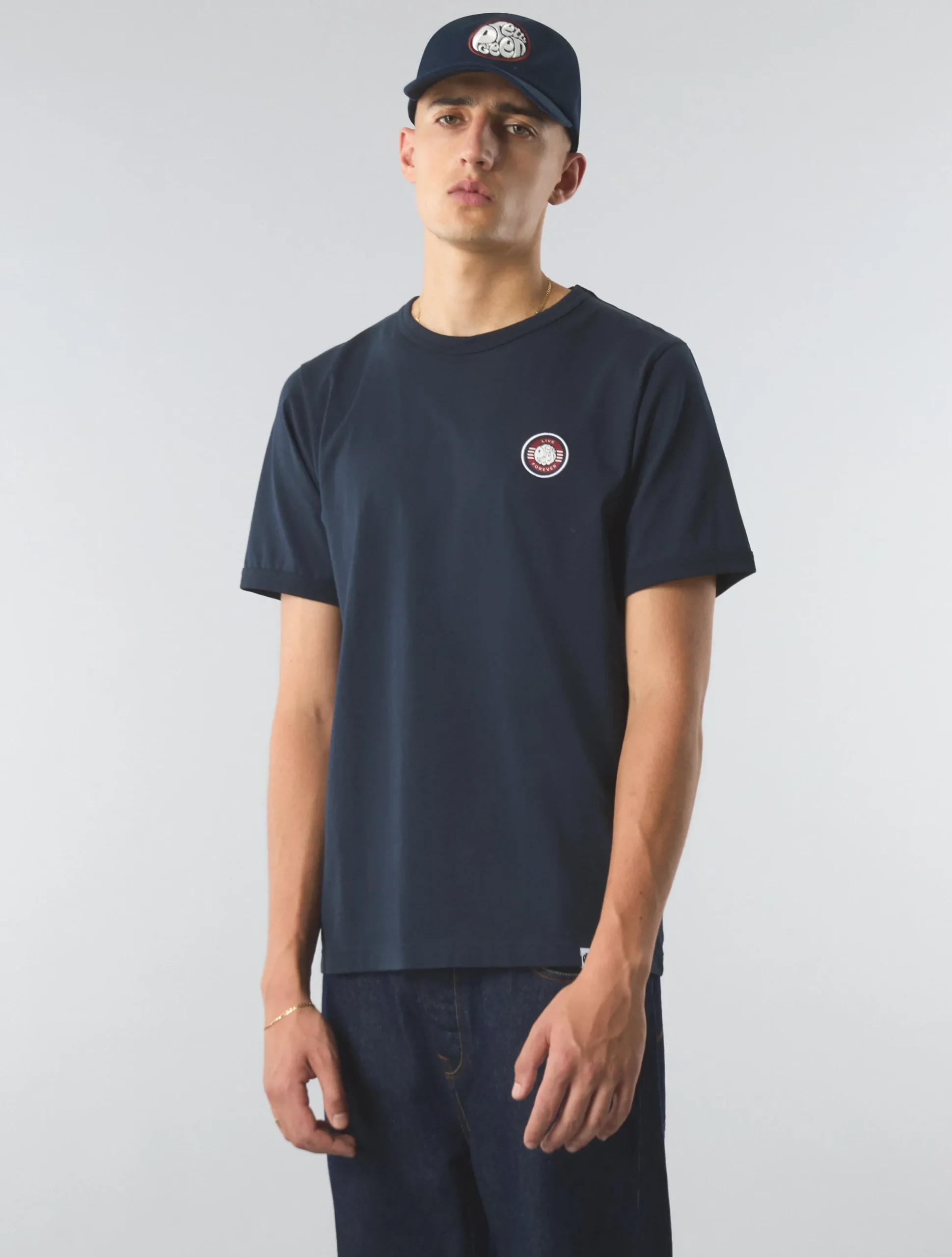 Pretty Green Live Forever Badge Tshirt Navy Discount