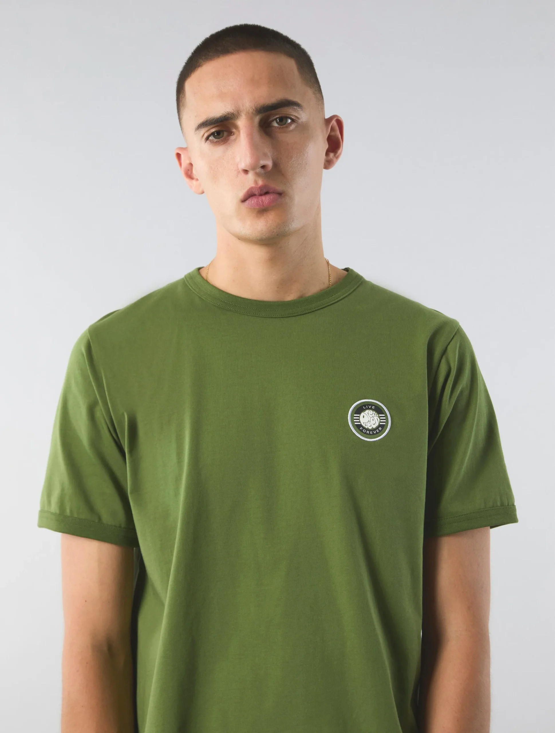 Pretty Green Live Forever Badge Tshirt Green Cheap