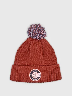 Pretty Green Live Forever Bobble Hat Red New