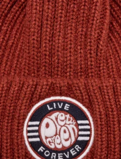 Pretty Green Live Forever Bobble Hat Red New