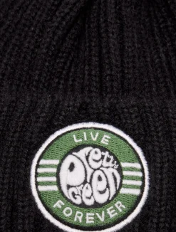 Pretty Green Live Forever Bobble Hat Black Best