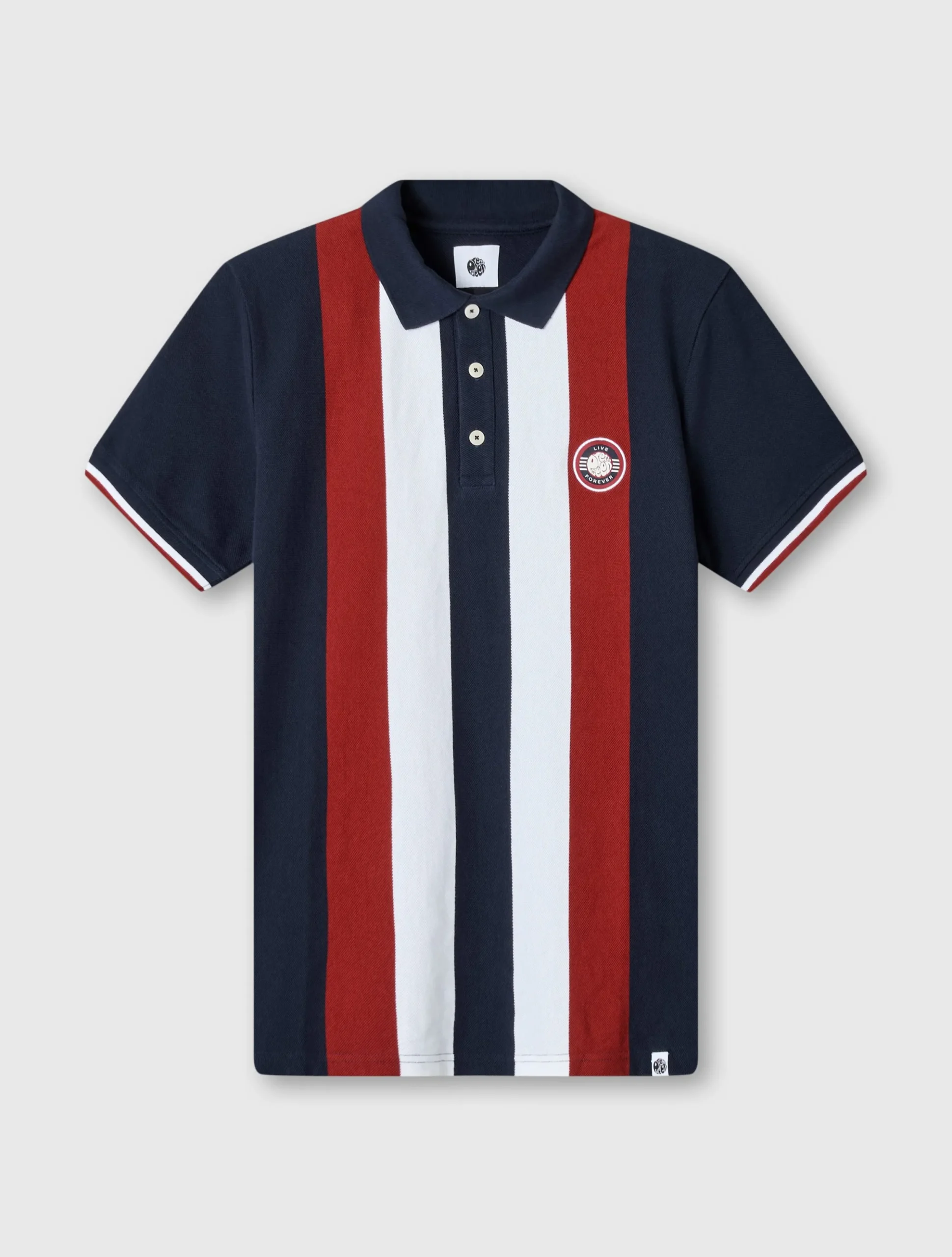 Pretty Green Live Forever Engineered Stripe Polo Navy Store