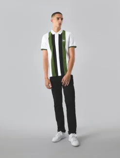 Pretty Green Live Forever Engineered Stripe Polo White Sale