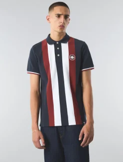 Pretty Green Live Forever Engineered Stripe Polo Navy Store