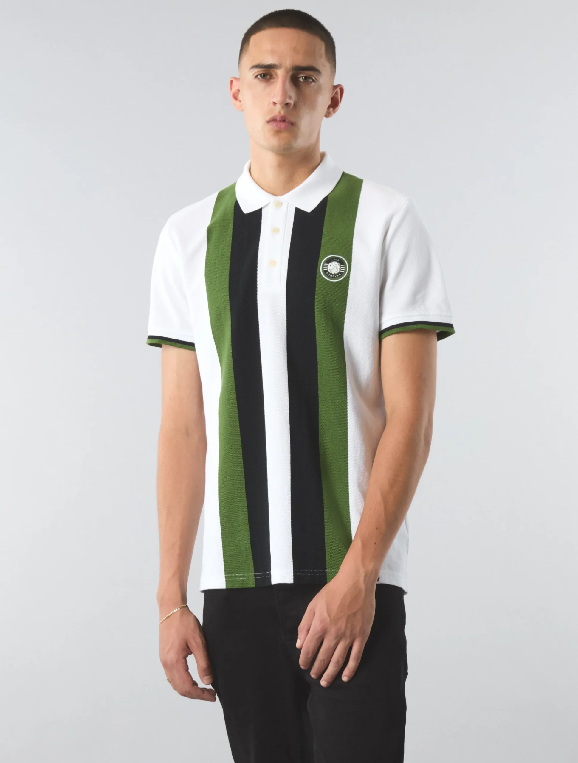 Pretty Green Live Forever Engineered Stripe Polo White Sale