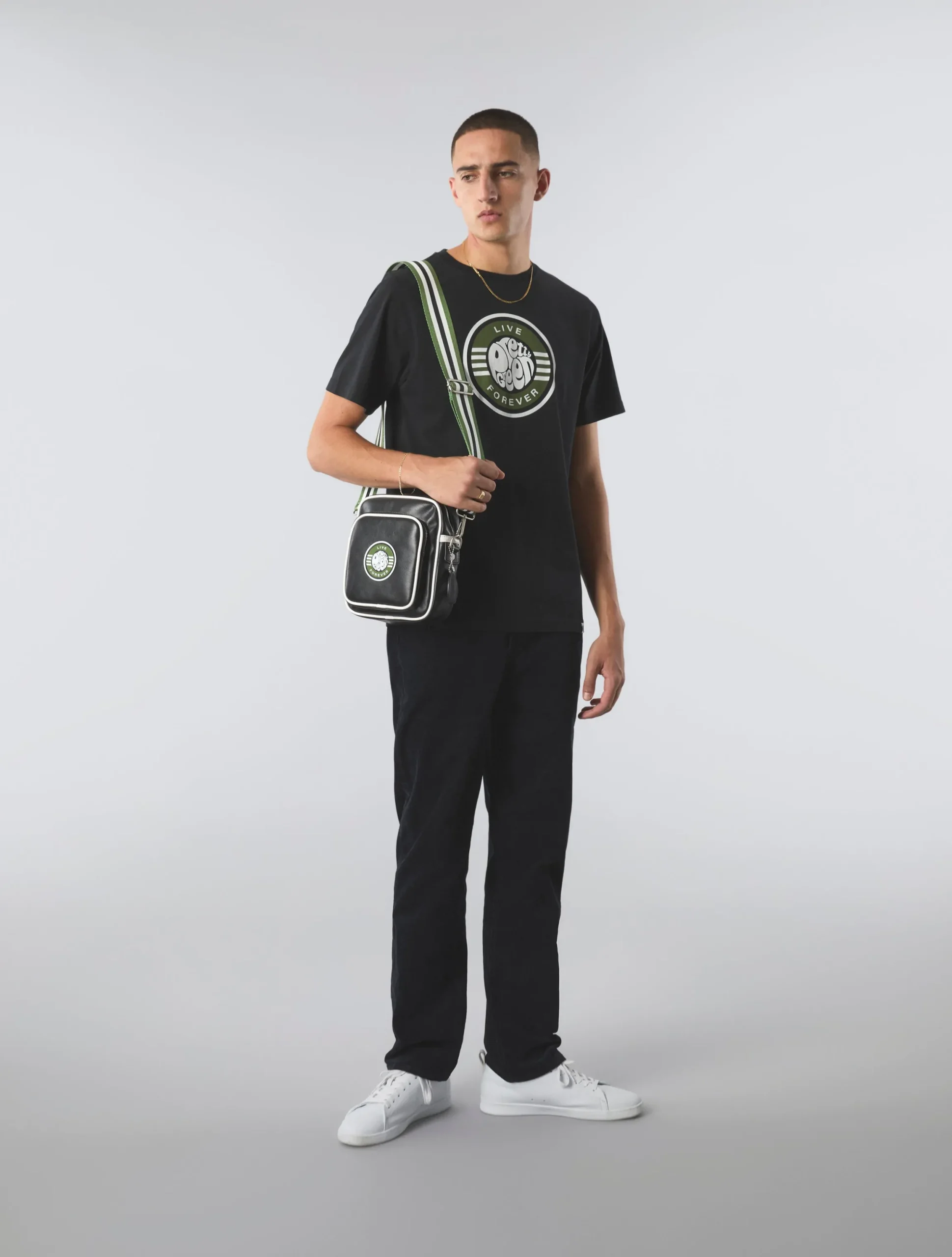 Pretty Green Live Forever Logo Tshirt Black Clearance