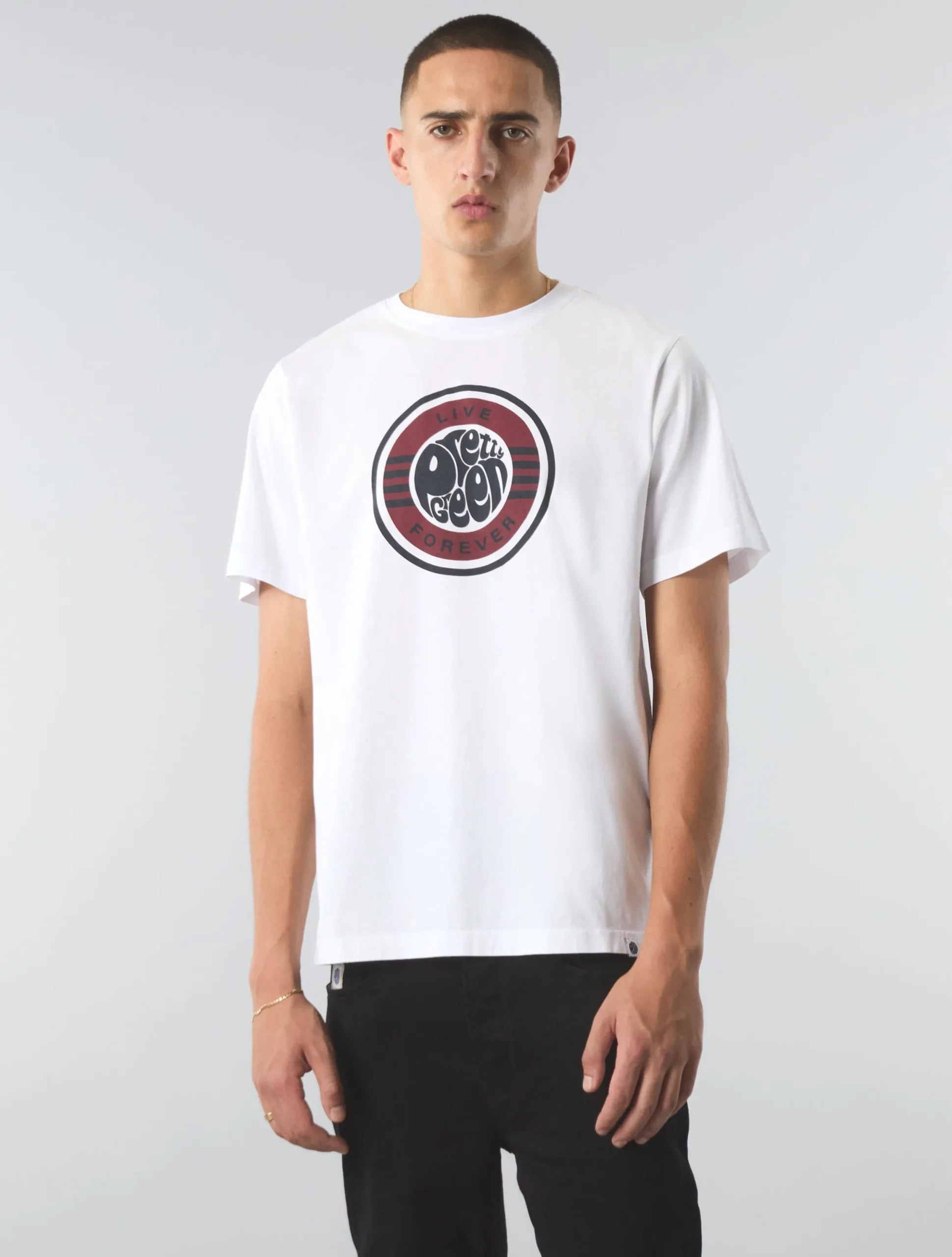 Pretty Green Live Forever Logo Tshirt White Hot