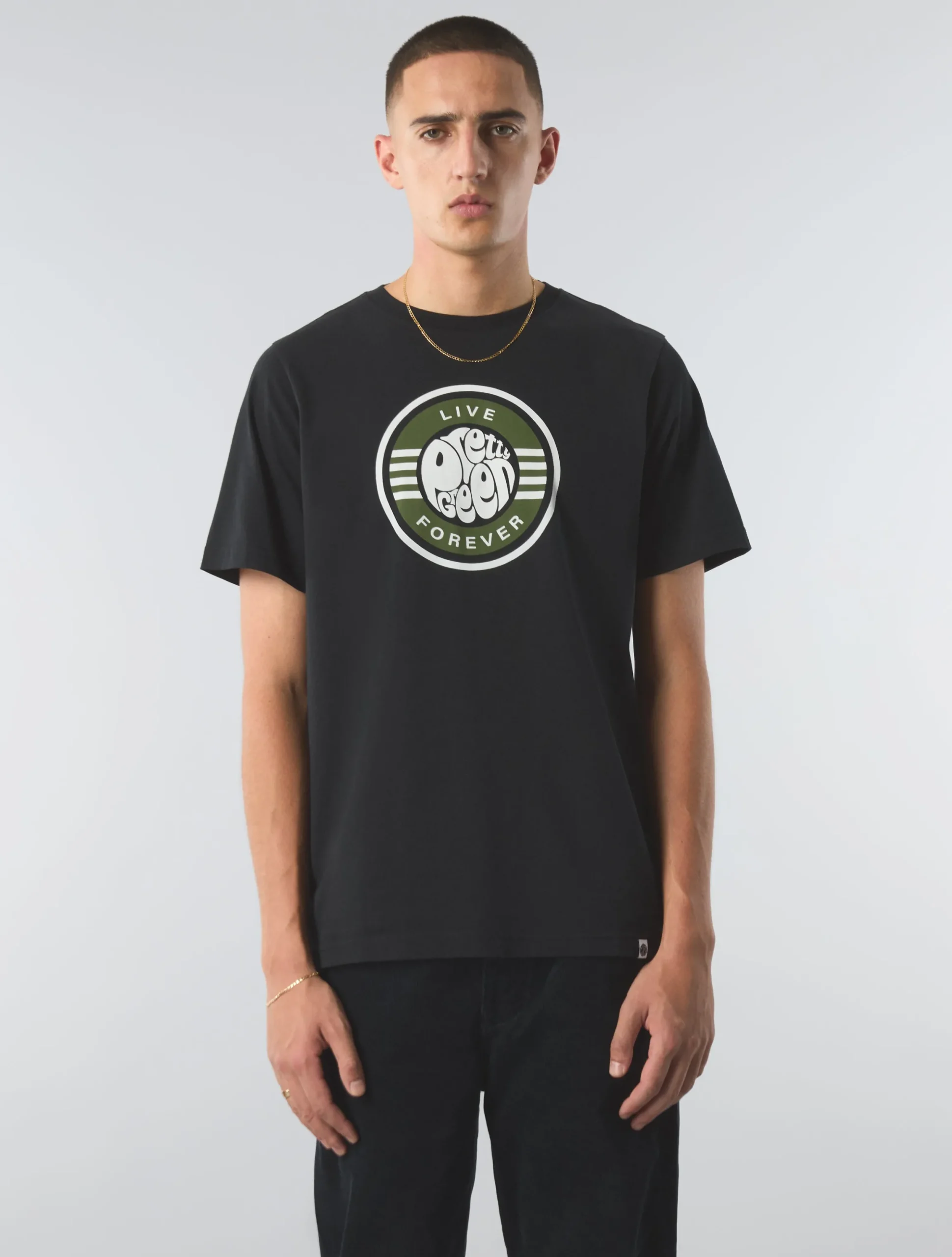 Pretty Green Live Forever Logo Tshirt Black Clearance