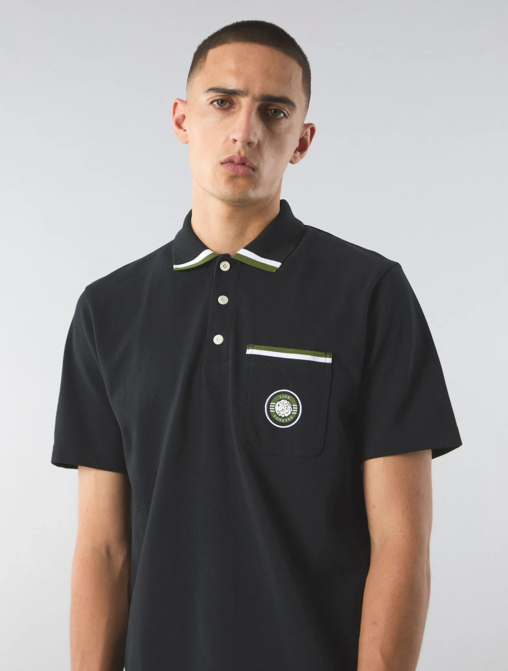 Pretty Green Live Forever Pocket Polo Black Outlet