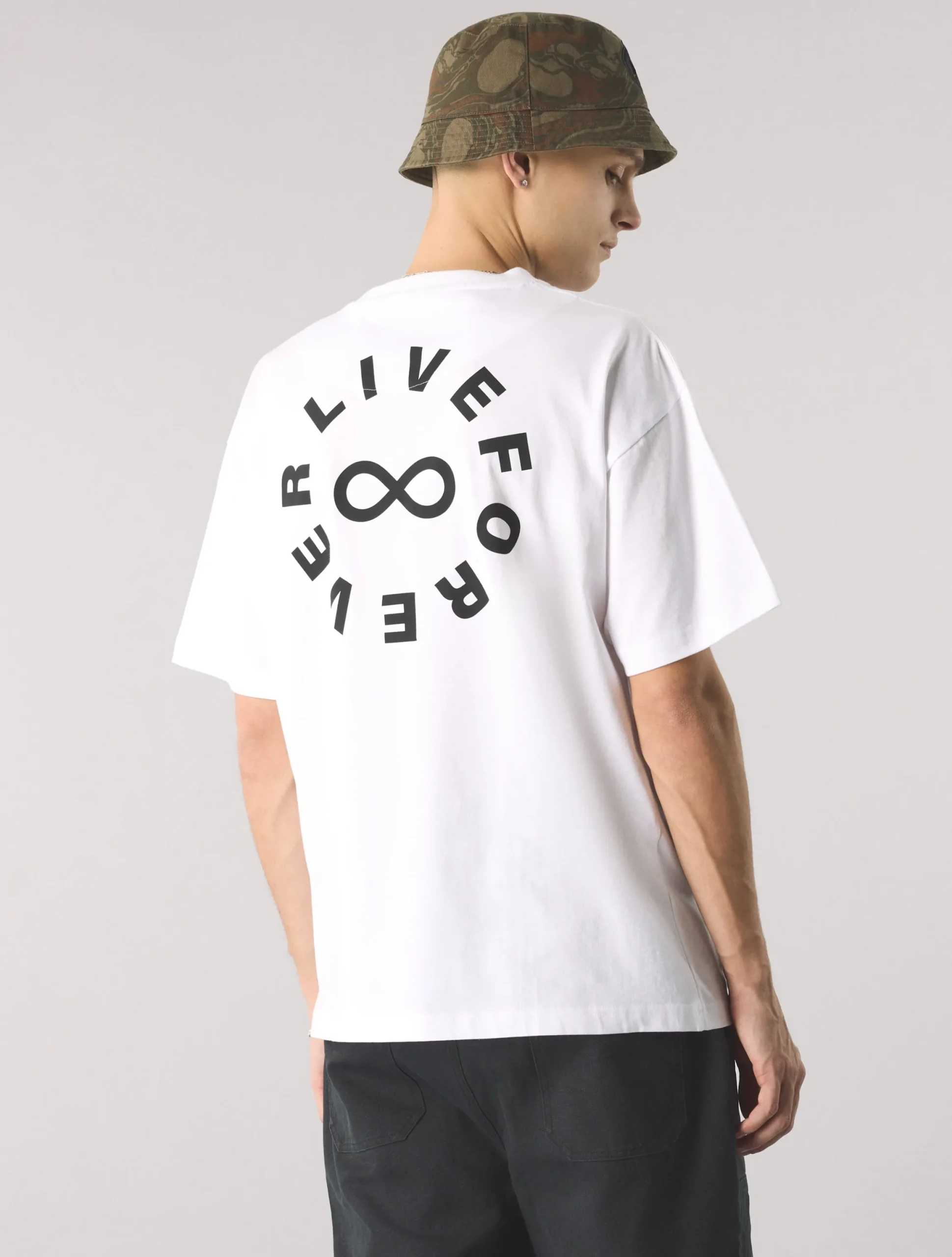 Pretty Green Live Forever Text Logo T-Shirt White Sale
