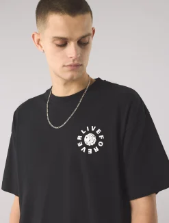 Pretty Green Live Forever Text Logo T-Shirt Black Store