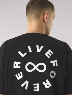 Pretty Green Live Forever Text Logo T-Shirt Black Store