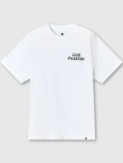 Pretty Green Live Forever Text T-Shirt White Sale