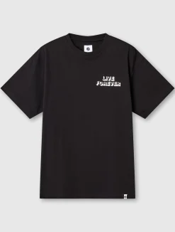 Pretty Green Live Forever Text T-Shirt Black Store