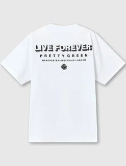 Pretty Green Live Forever Text T-Shirt White Sale