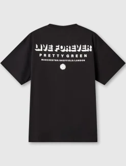 Pretty Green Live Forever Text T-Shirt Black Store