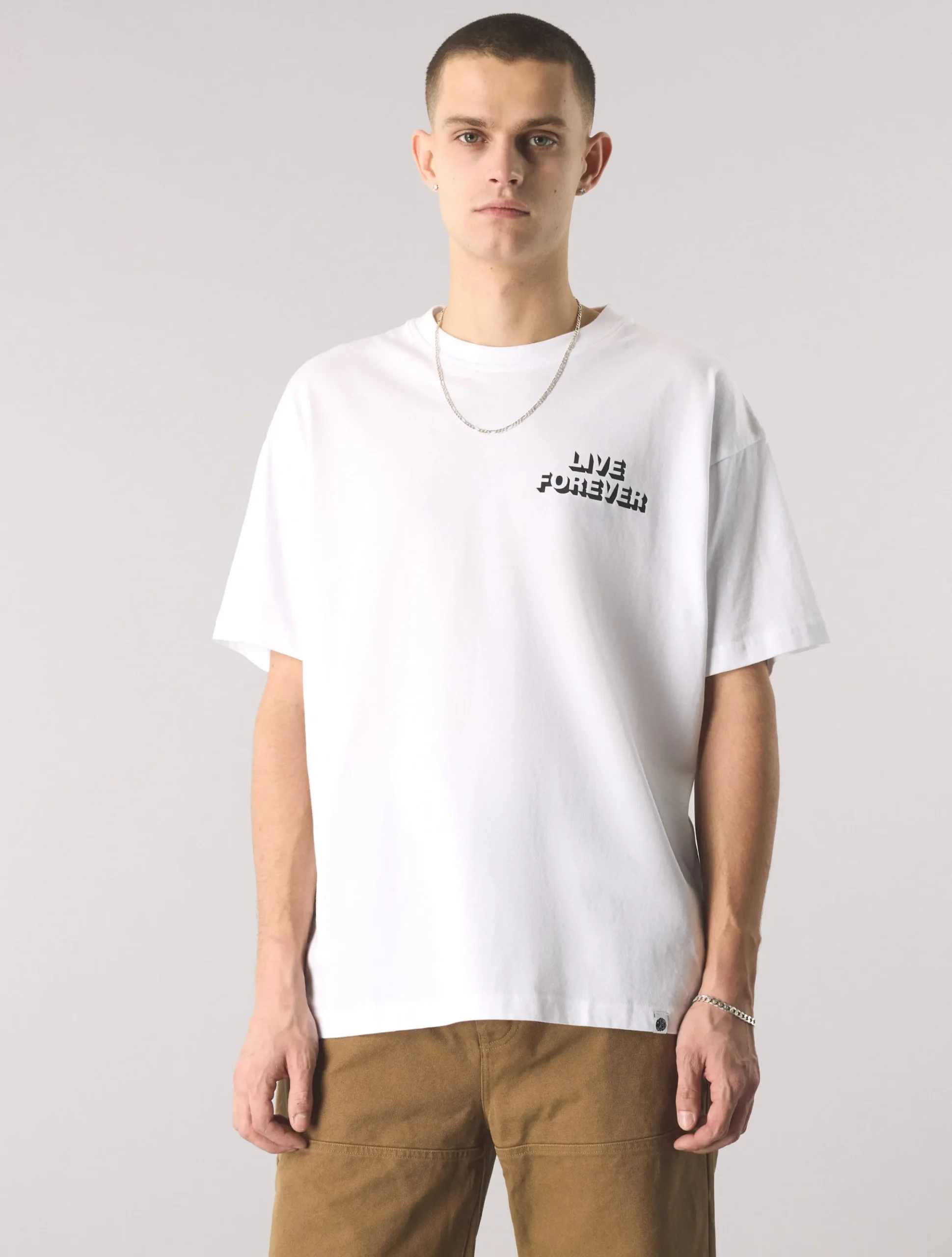 Pretty Green Live Forever Text T-Shirt White Sale