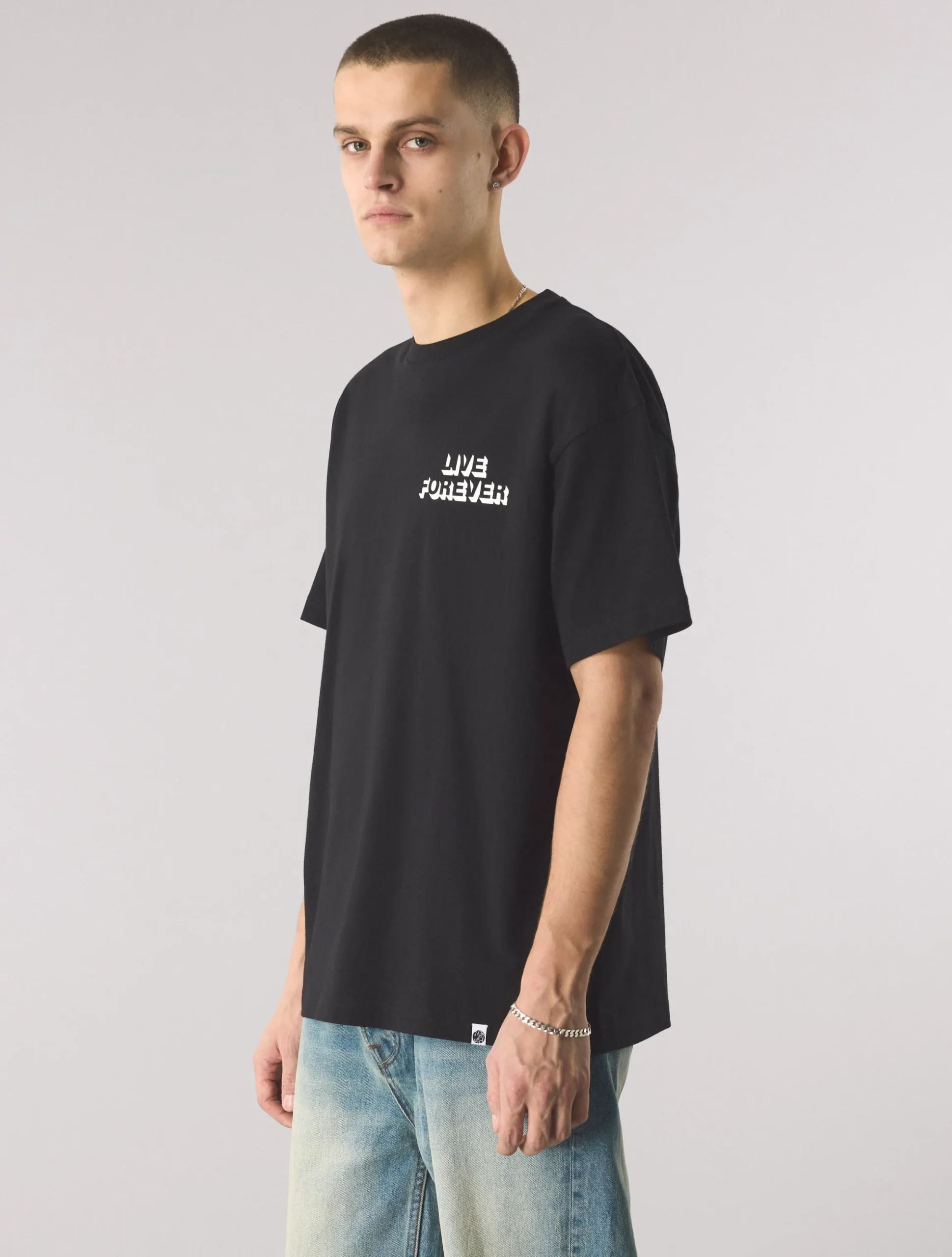 Pretty Green Live Forever Text T-Shirt Black Store