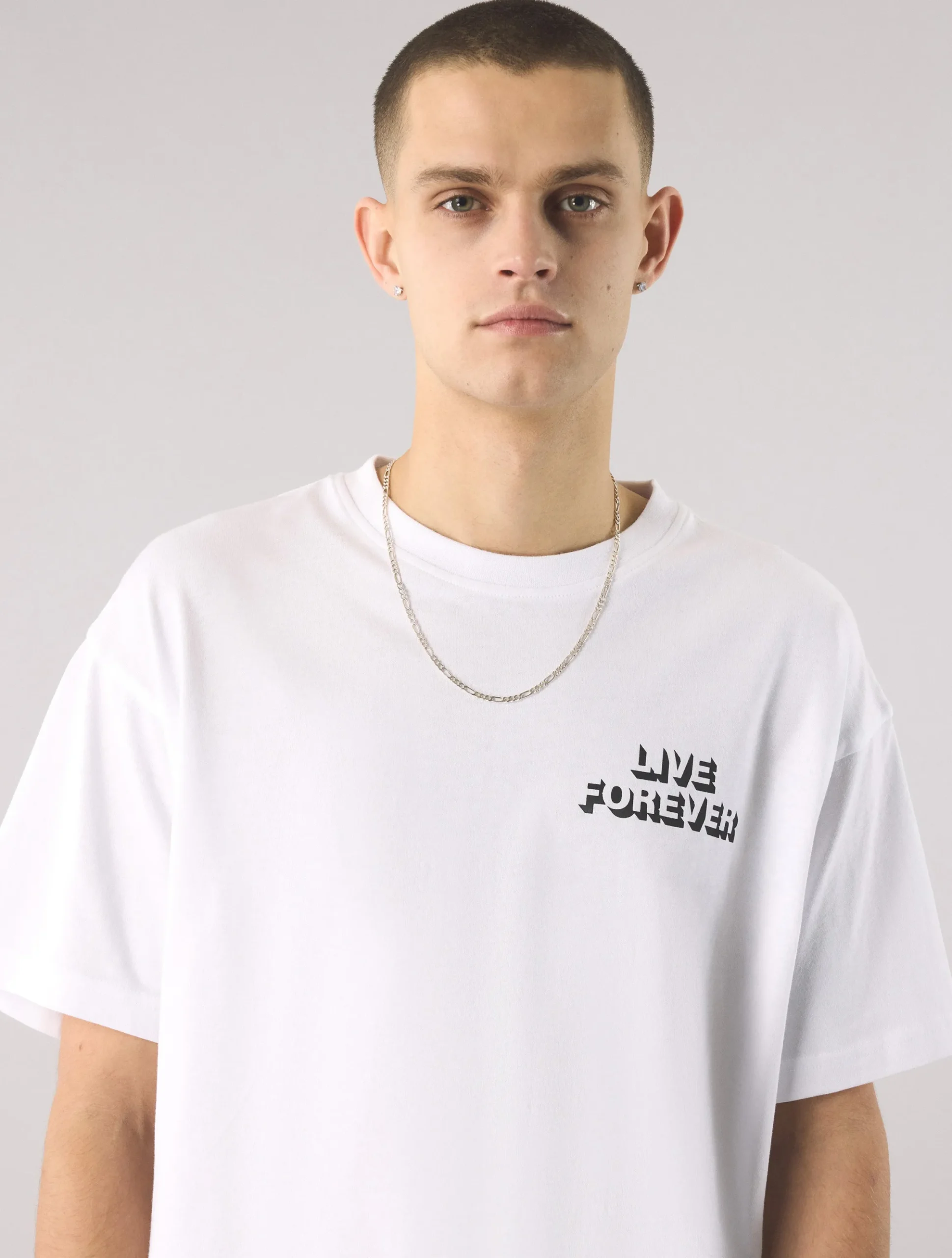 Pretty Green Live Forever Text T-Shirt White Sale