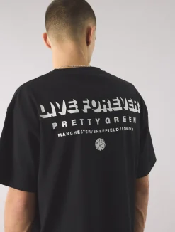 Pretty Green Live Forever Text T-Shirt Black Store