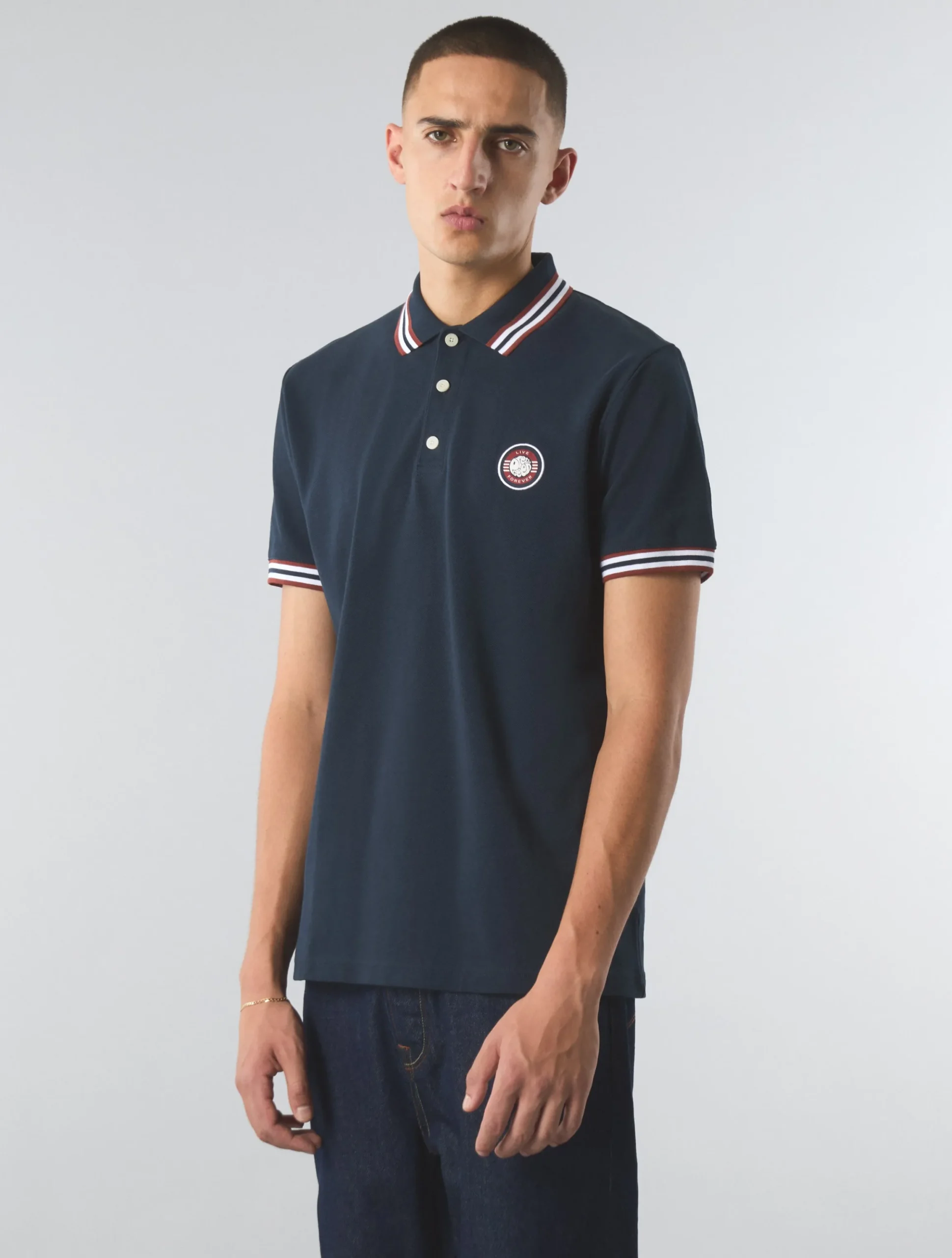 Pretty Green Live Forever Tipped Polo Navy Shop