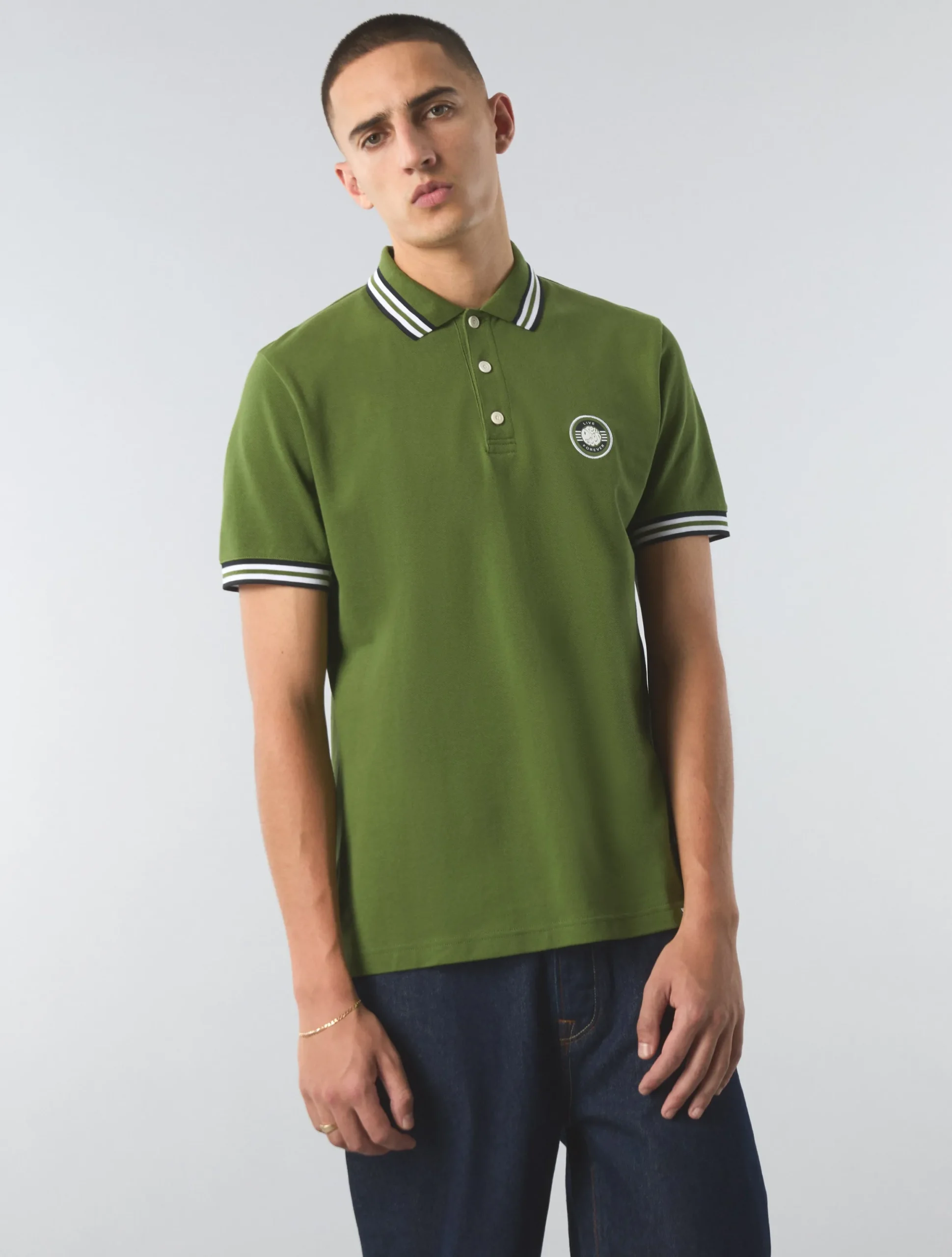 Pretty Green Live Forever Tipped Polo Green Store