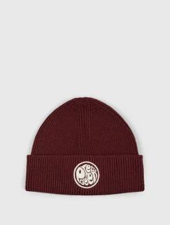 Pretty Green Logo Knit Beanie Burgundy Hot