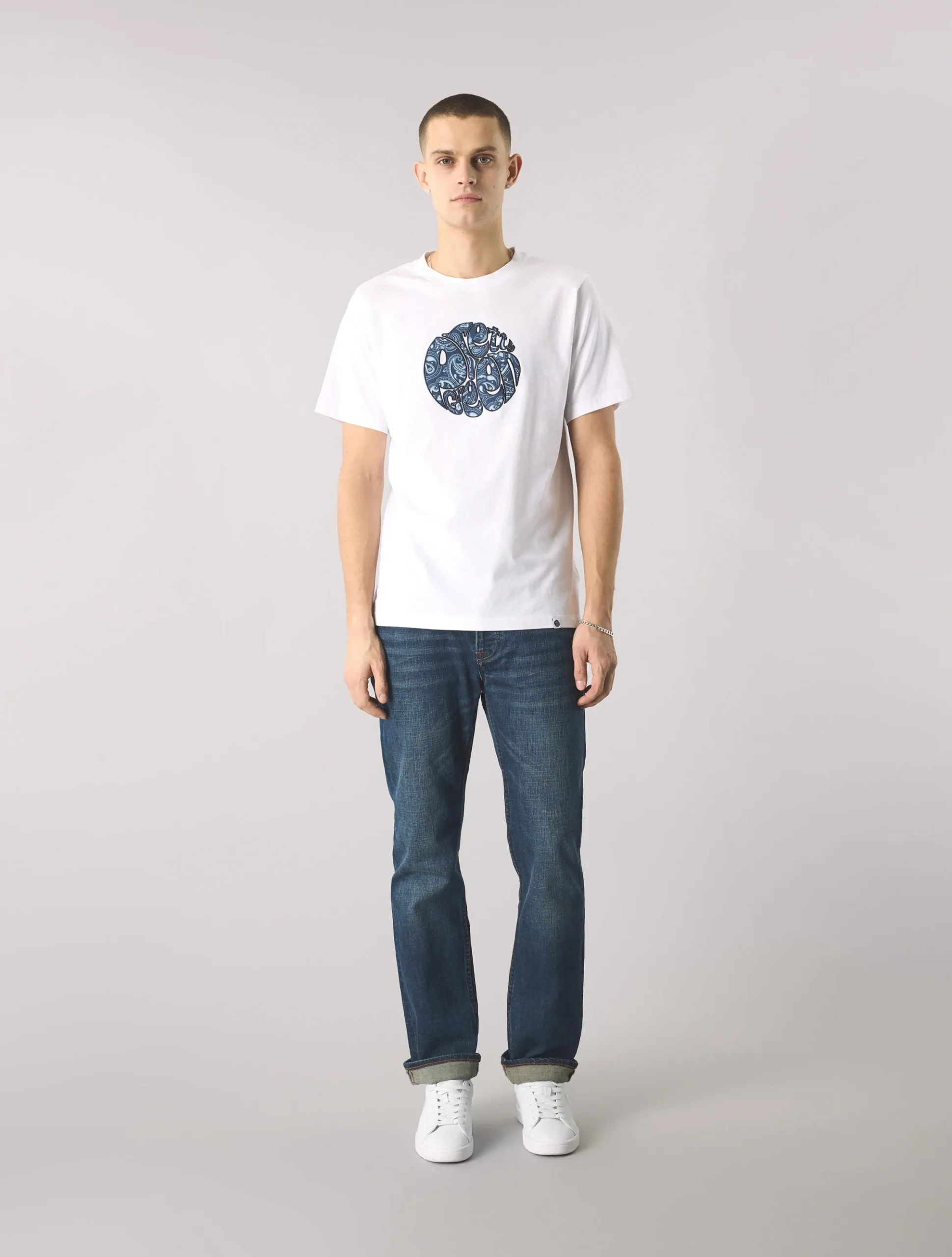 Pretty Green Mens Paisley Applique Logo T-shirt Fashion