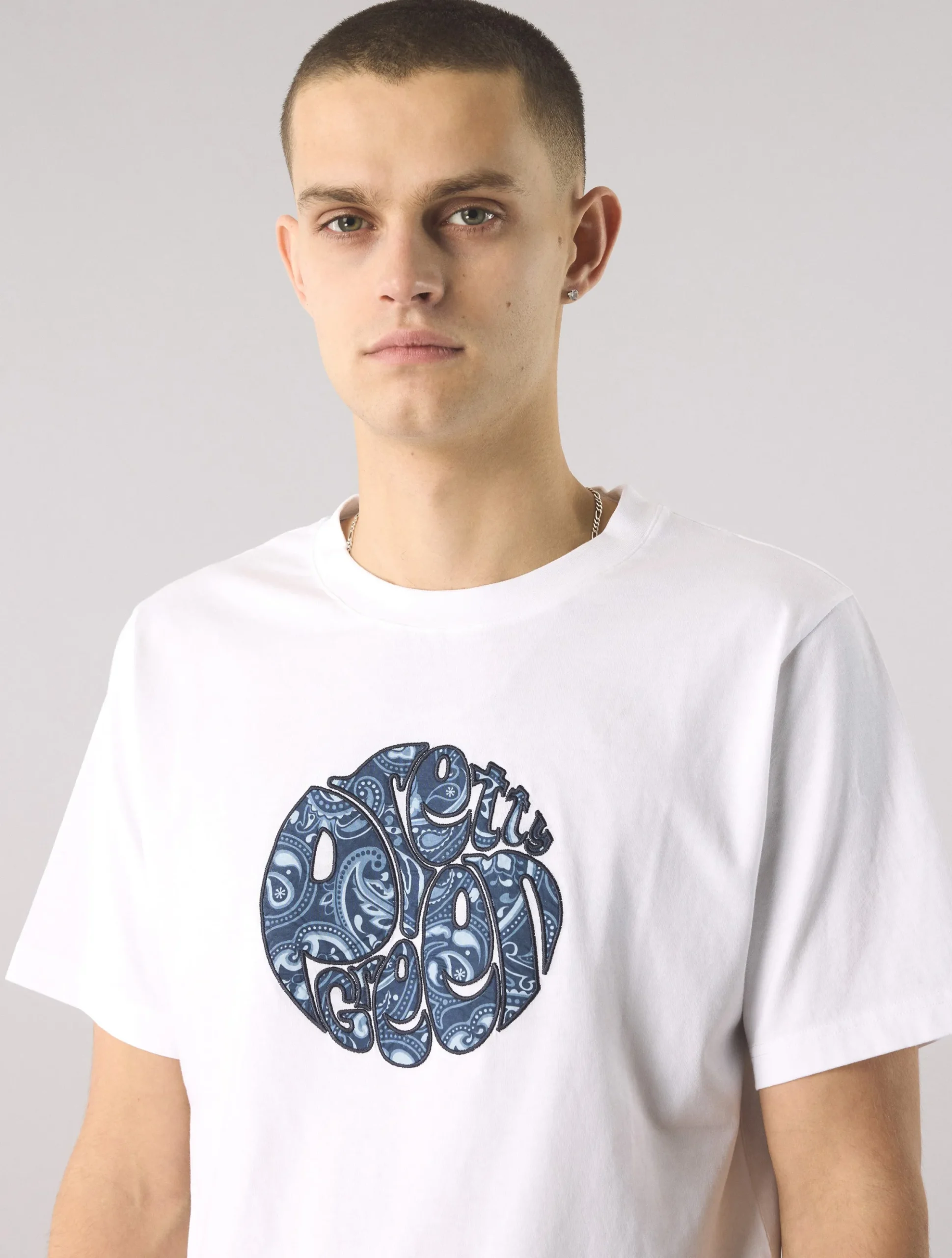Pretty Green Mens Paisley Applique Logo T-shirt Fashion