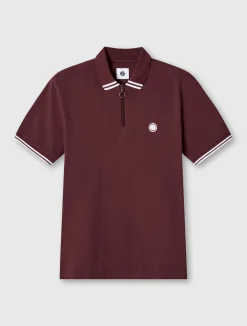 Pretty Green Mountfield Zip Polo Burgundy Discount