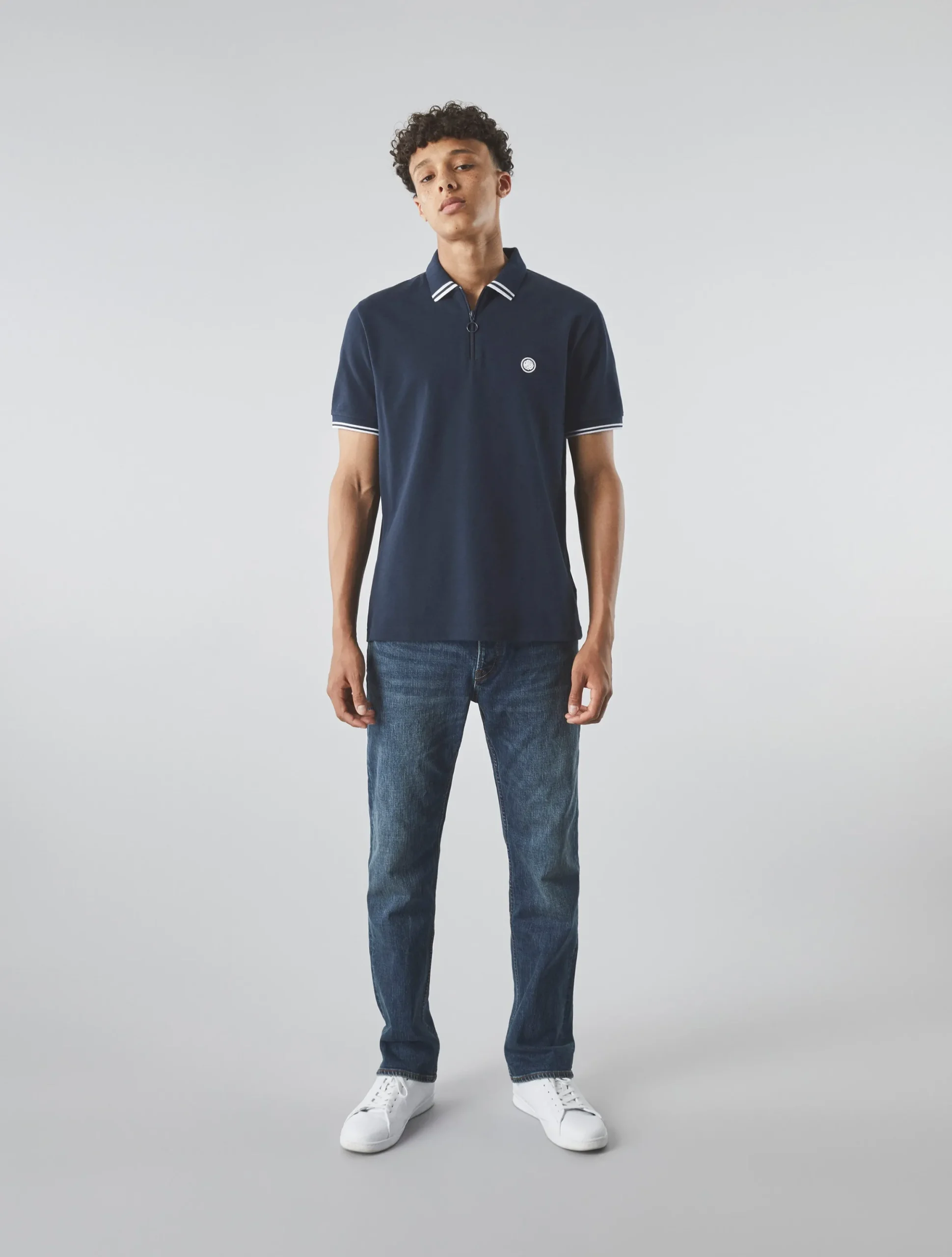 Pretty Green Mountfield Zip Polo Navy Hot