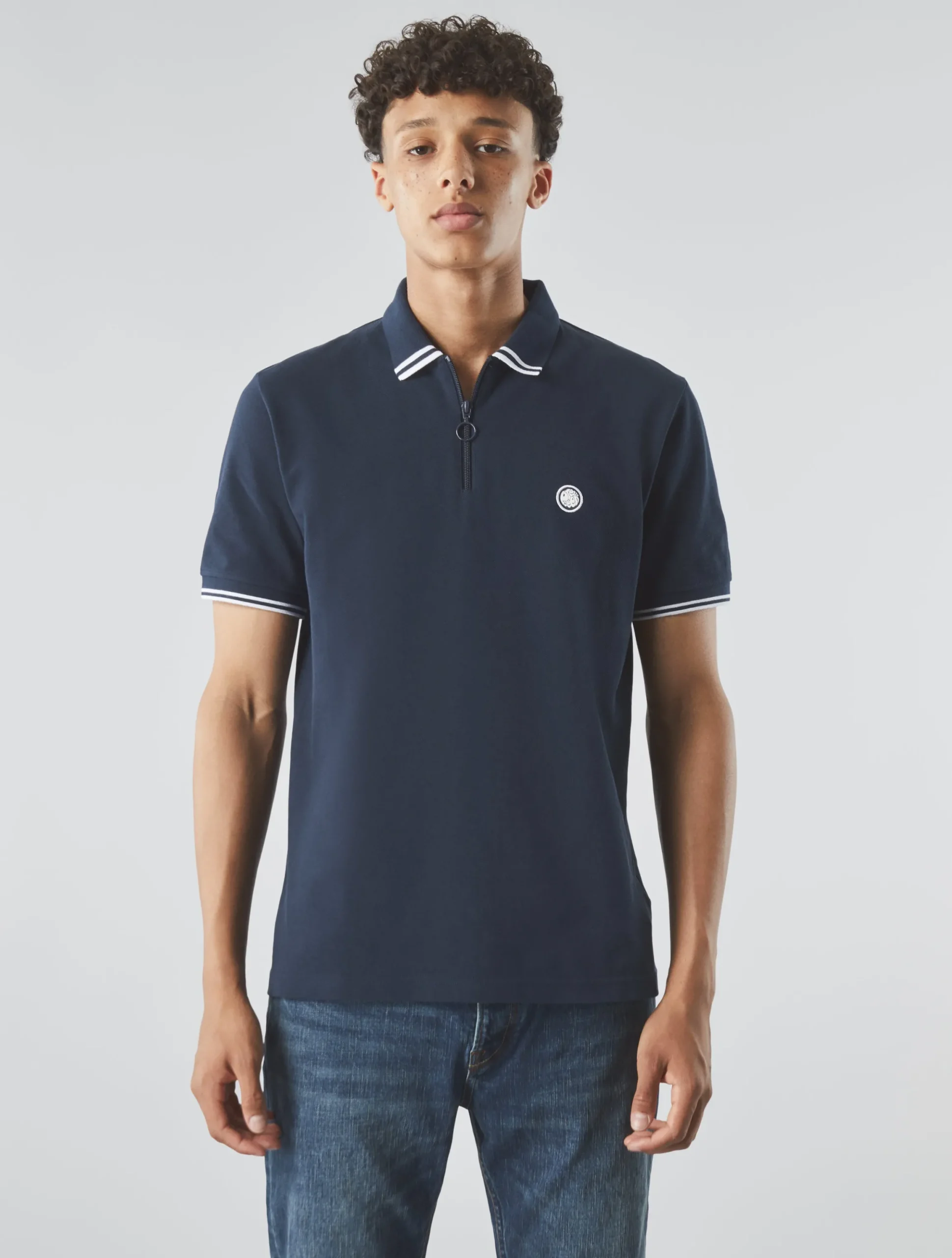 Pretty Green Mountfield Zip Polo Navy Hot