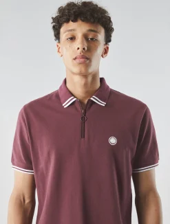 Pretty Green Mountfield Zip Polo Burgundy Discount