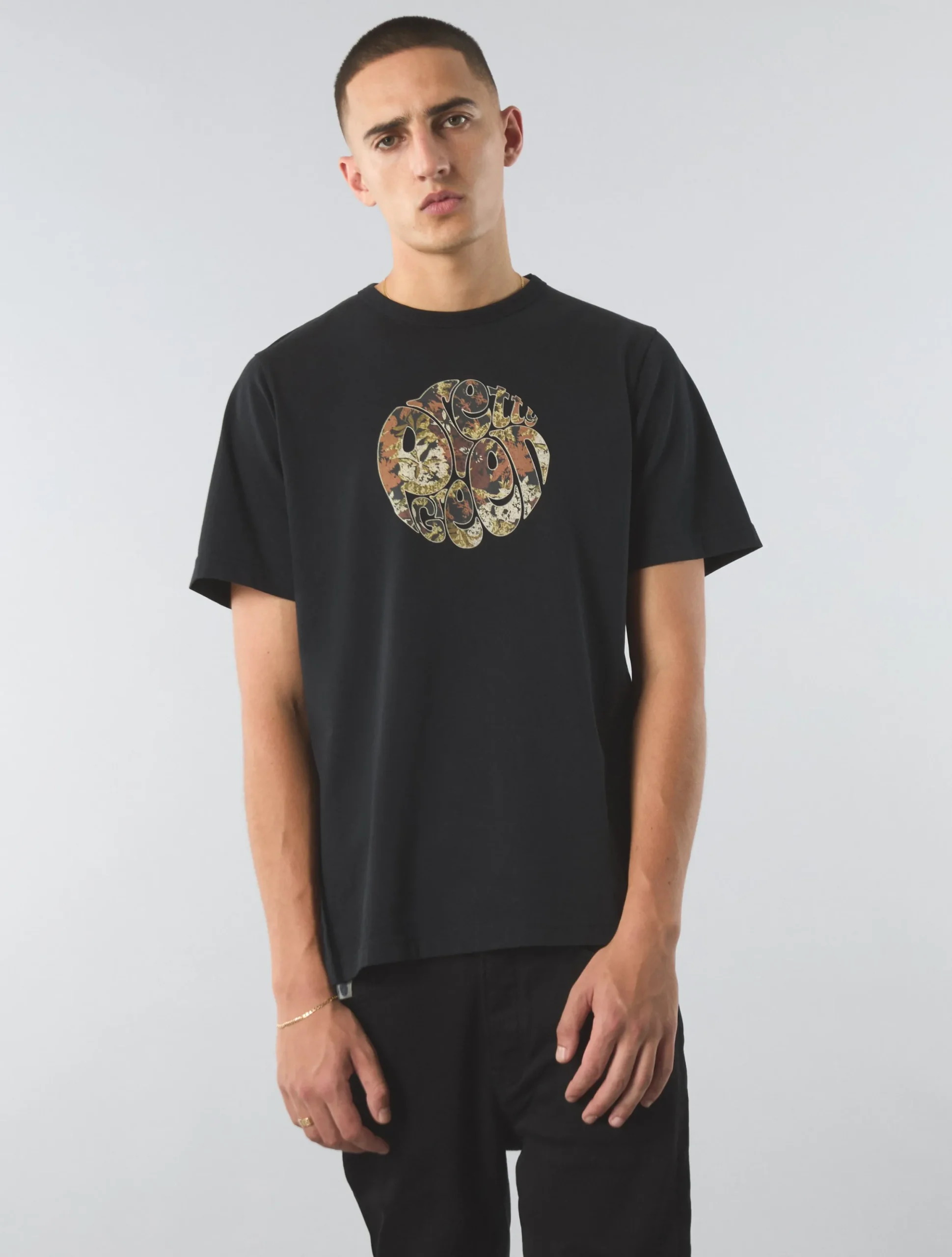 Pretty Green Prestleigh Floral Logo T-Shirt Black Cheap