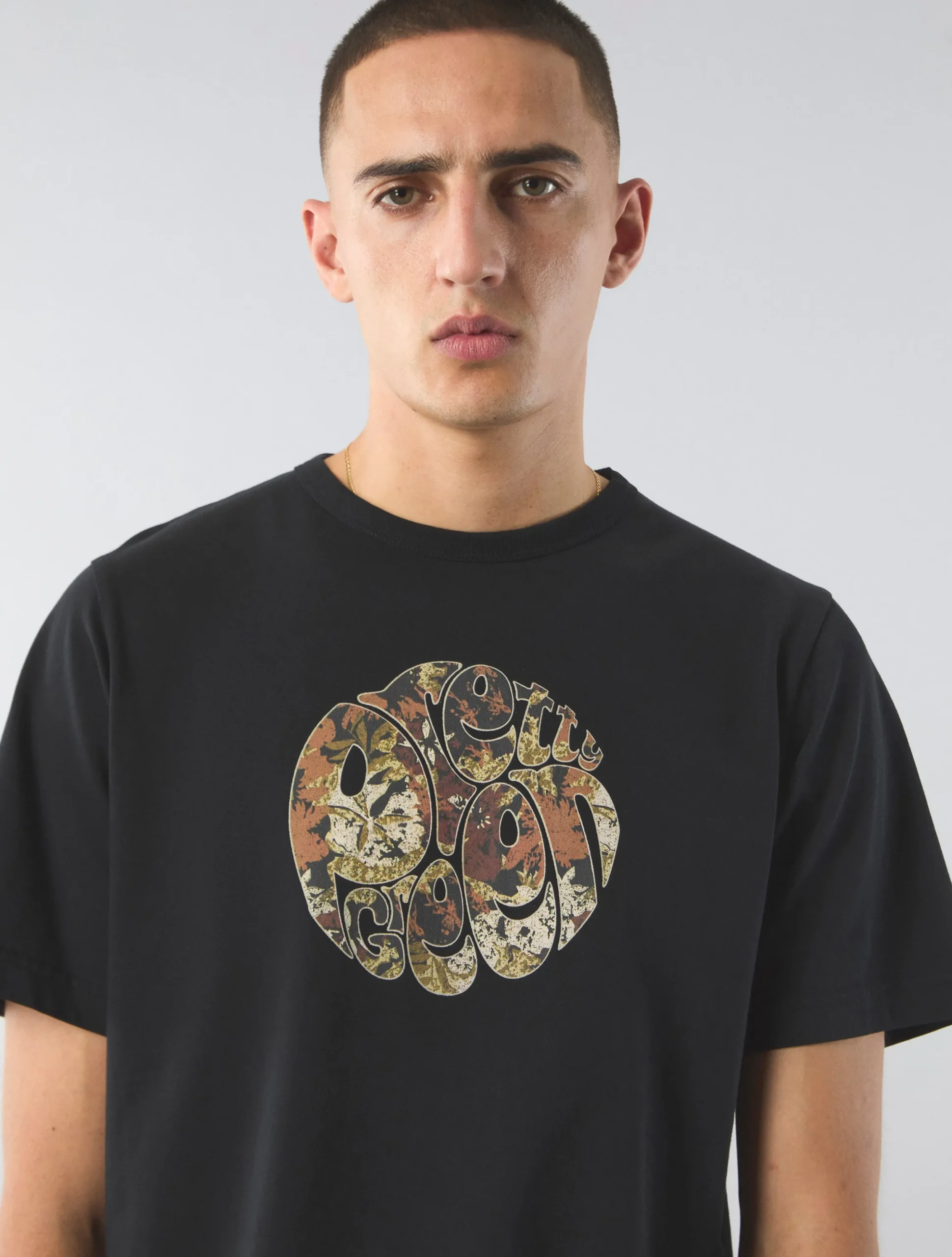 Pretty Green Prestleigh Floral Logo T-Shirt Black Cheap