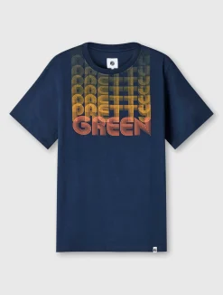 Pretty Green Text Fade T-shirt Navy New