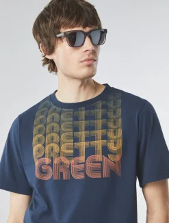 Pretty Green Text Fade T-shirt Navy New