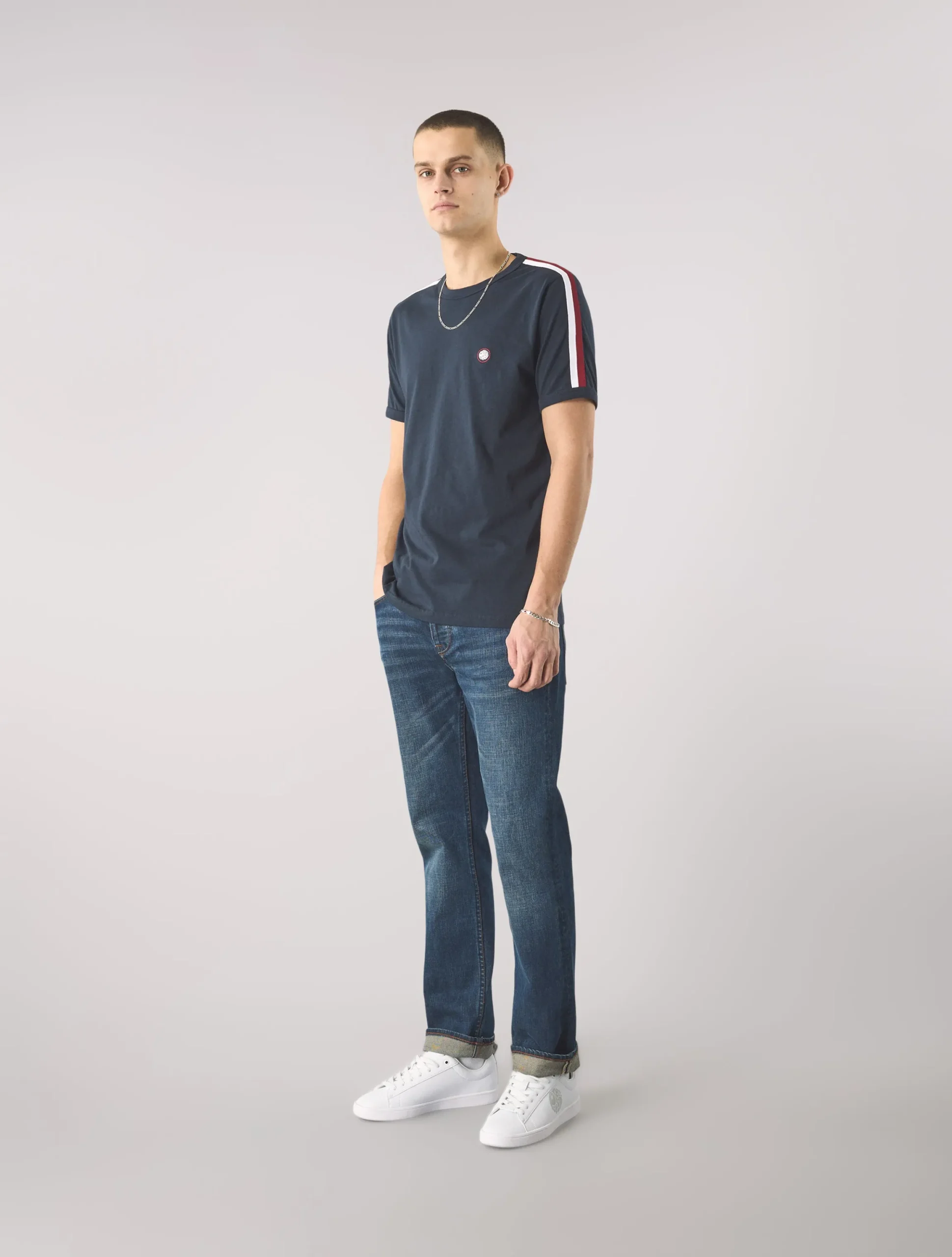 Pretty Green Tilby Tape T-shirt Navy Cheap