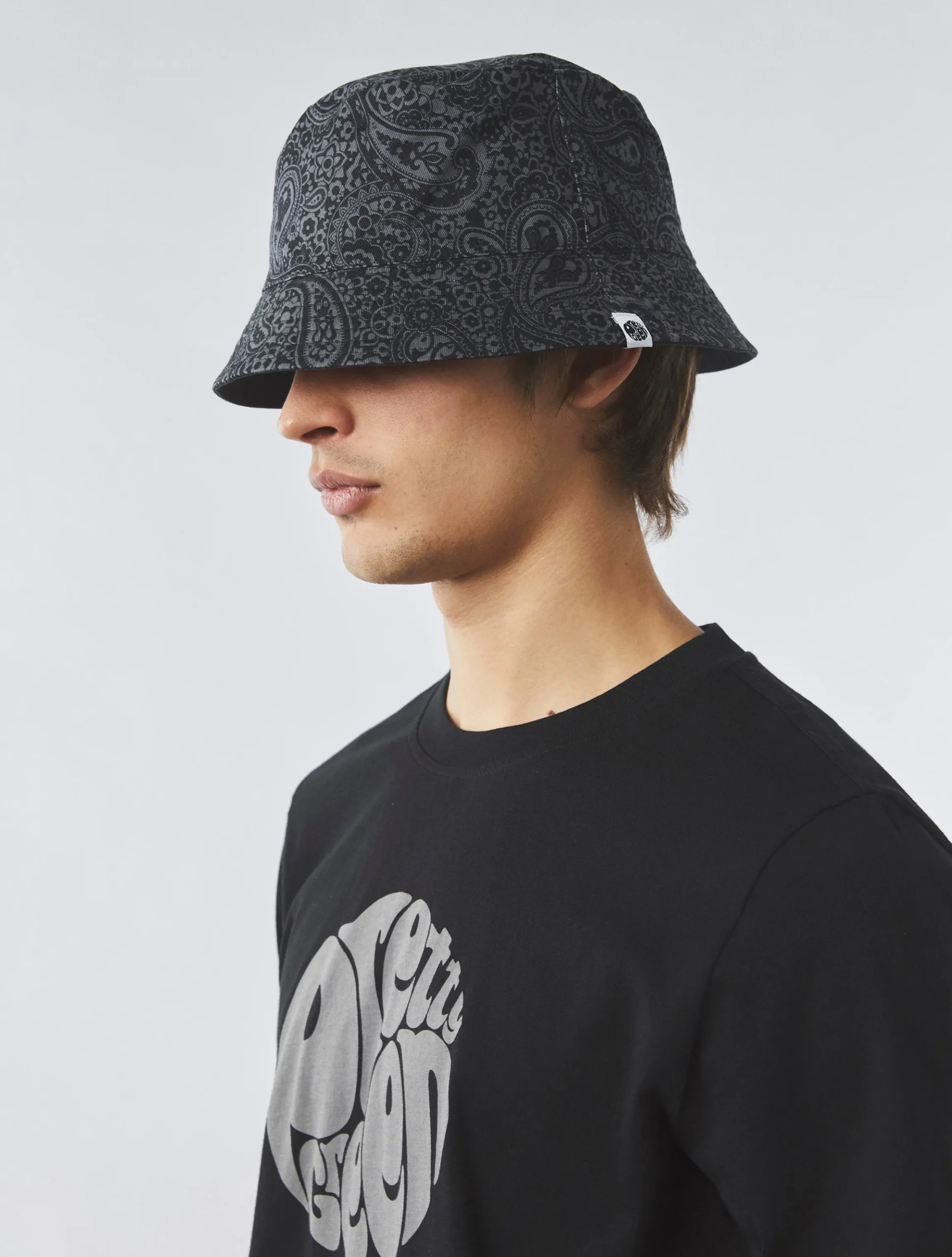 Pretty Green Tonal Paisley Reversible Bucket Hat Black Cheap